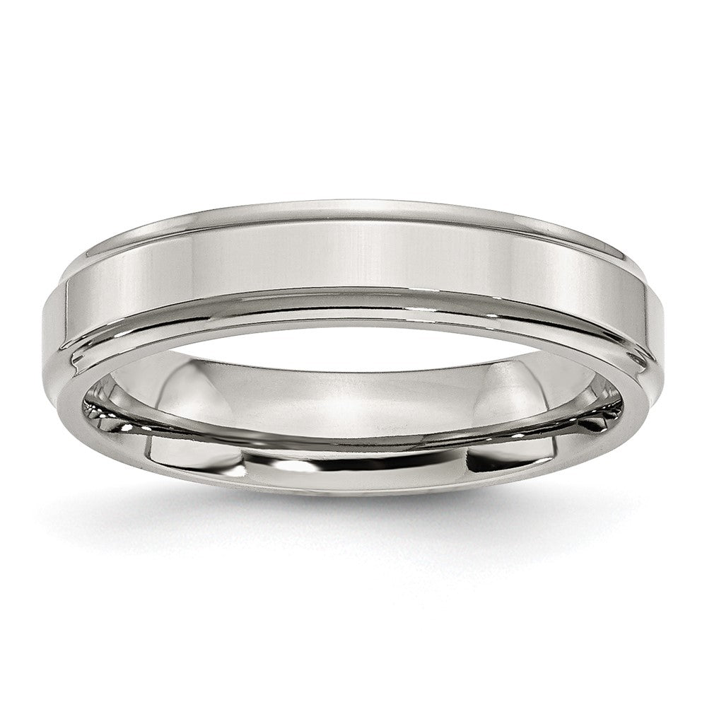 Stainless Steel Polished 5mm Ridged Edge Band Size - 11.5