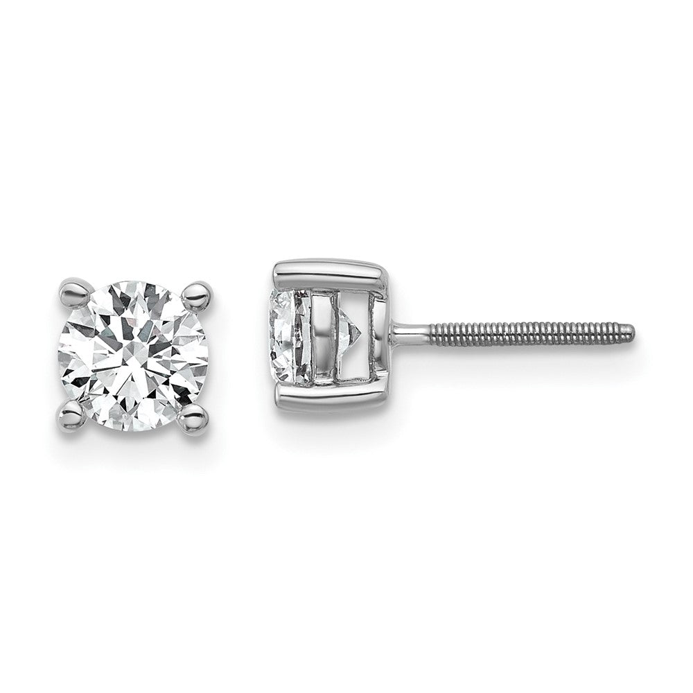 14k White Gold 1 ctw Lab Grown Diamond VS+ F+ Round 4 Prong Heavy Wt. Screwback Stud Earrings