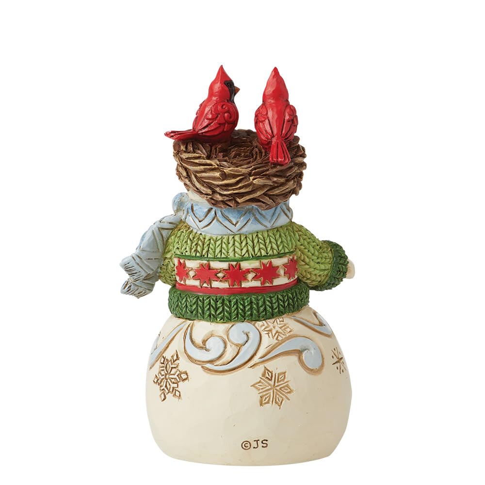 Jim Shore Snowman With Nest On Head Mini - One Figurine 3.75 Inch, Resin - Heartwood Creek Cardinals 6012957