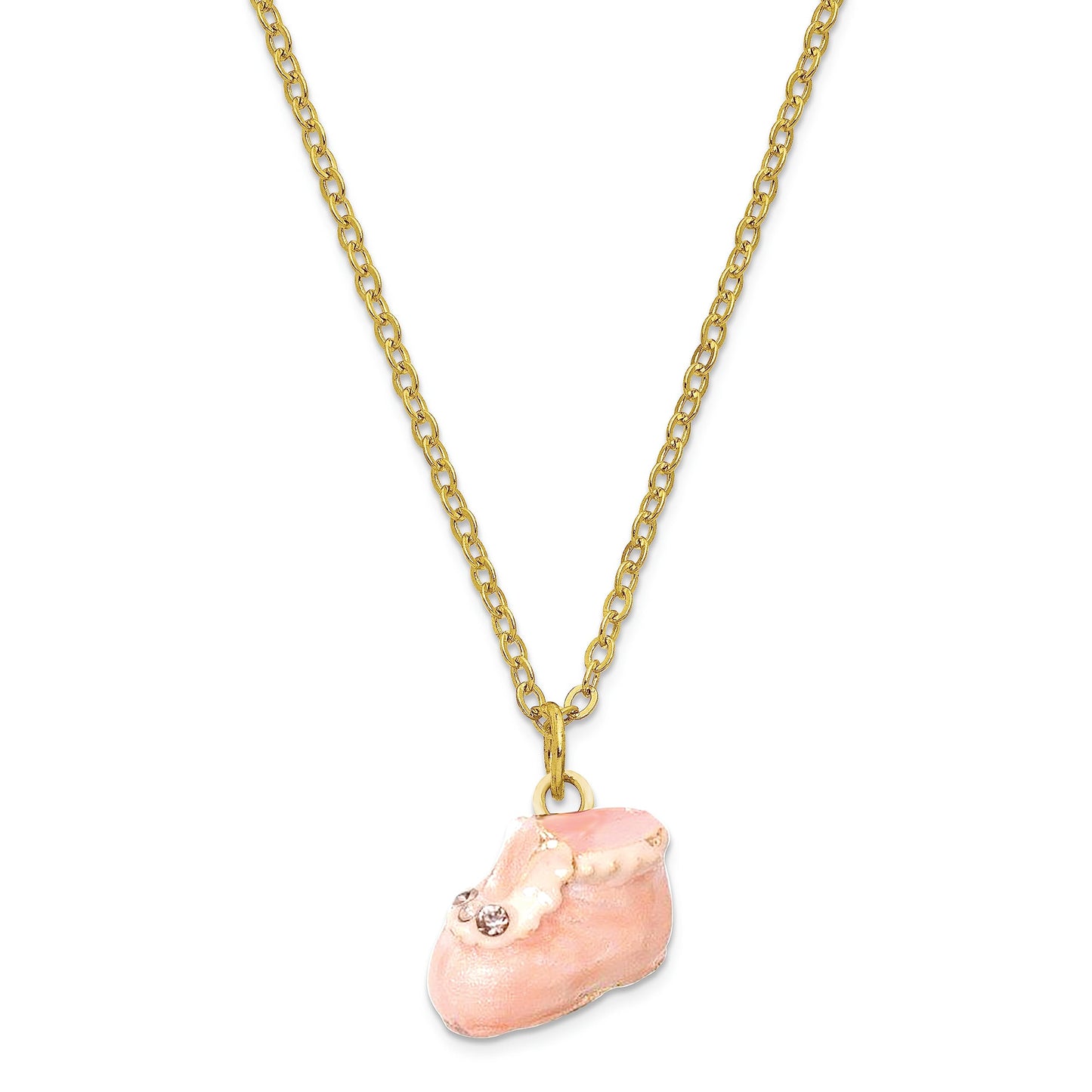 Luxury Giftware by Jere Pewter Bejeweled Crystals Gold-tone Enameled IT'S A GIRL Pink Baby Bootie Trinket Box with Matching 18 Inch Necklace QBJ2052P