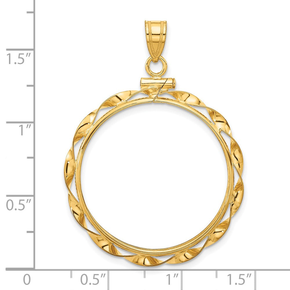 Wideband Distinguished Coin Jewelry 14k Polished Hand Twisted Ribbon 27.0mm x 2.35mm Screw Top Coin Bezel Pendant
