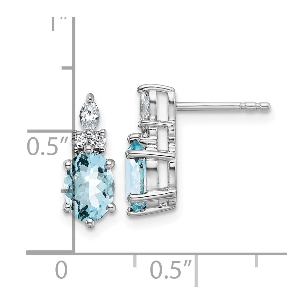 14K White Gold Polished Diamond and Aquamarine Twisted Post Earrings