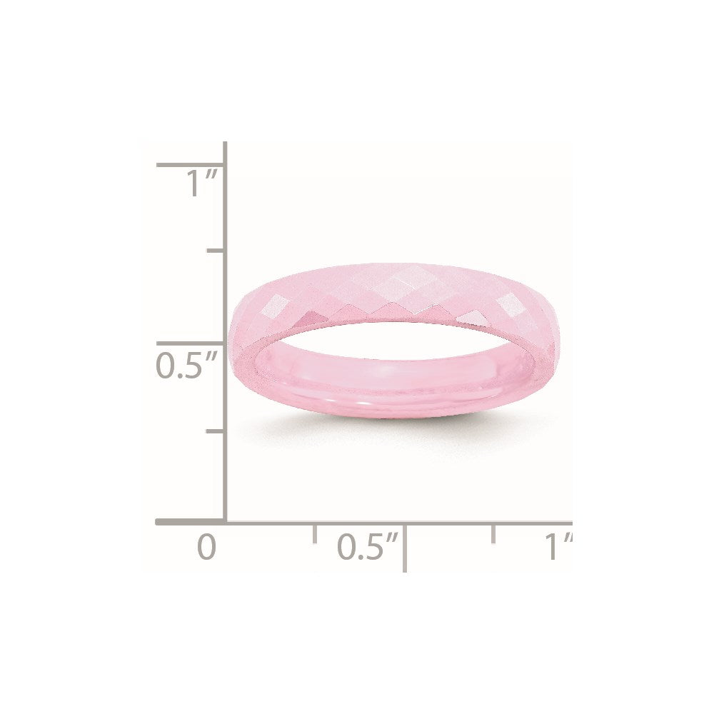 Ceramic Pink 4mm Faceted Polished Band Size - 7