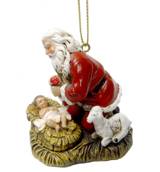2.5" Kneeling Santa with Baby Jesus Christmas Ornaments