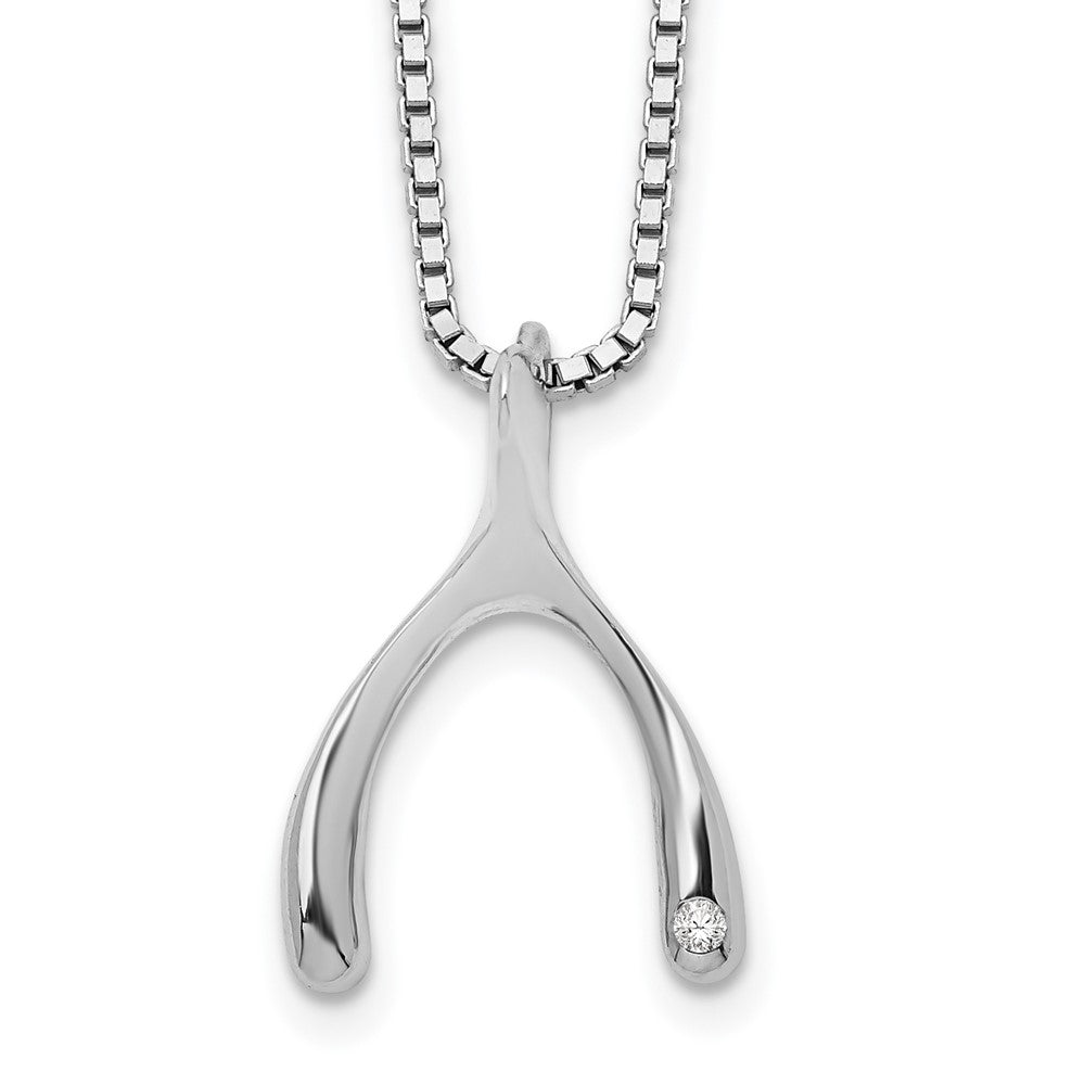 White Ice Sterling Silver Rhodium-plated 18 Inch Diamond Wishbone Slide Pendant Necklace with 2 Inch Extender 18 Inches