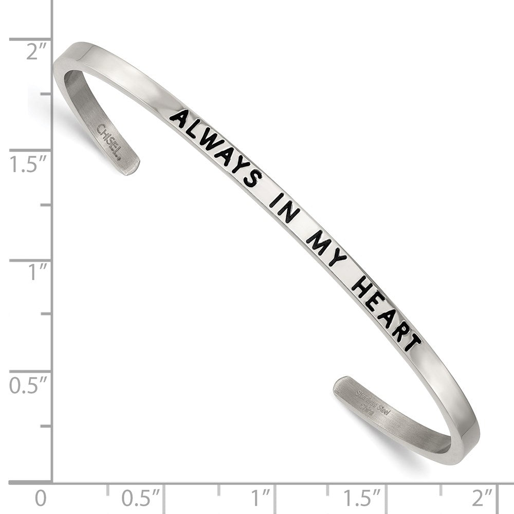 Stainless Steel Polished Enamel/Crystal ALWAYS IN MY HEART 3mm Bangle 7 inches