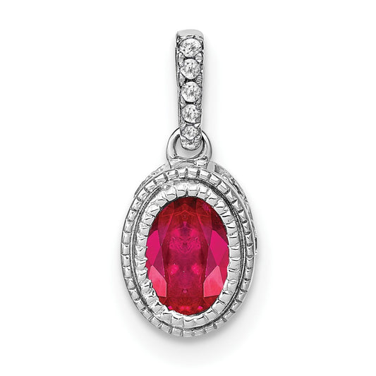 14k White Gold Oval Ruby and Diamond Pendant