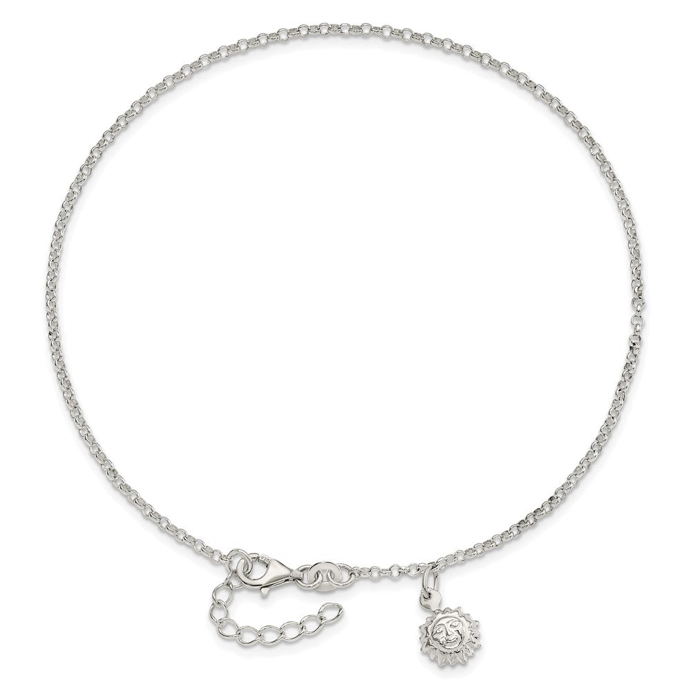 Sterling Silver Sun 10 inch Plus 1 inch Ext. Anklet 10 inches