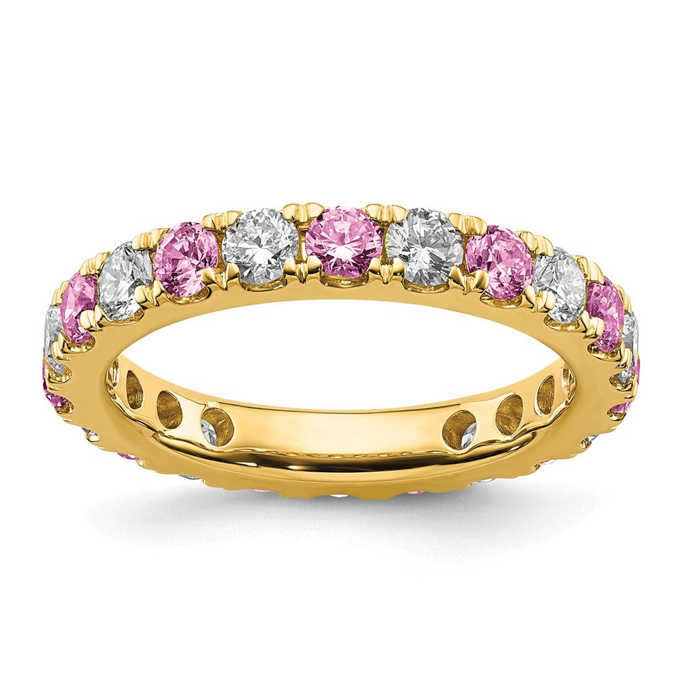 14k 1 1/5 carat Lab Grown Diamond VS/SI+ G+ and Lab Created Pink Sapphire Size 8.5 Eternity Band