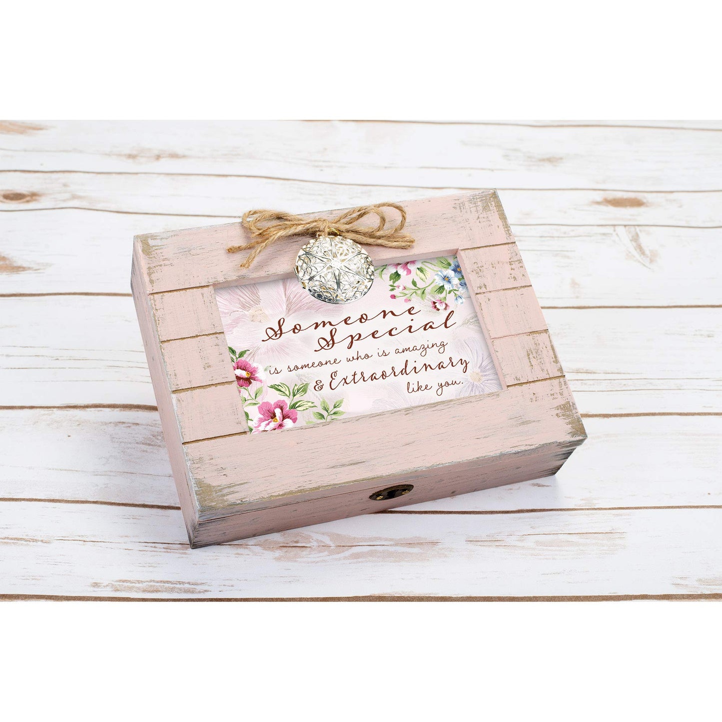 SOMEONE SPECIAL Sentiment Blush Distressed Wood with Locket Music Box : WONDERFUL WORLD Q-GM22867