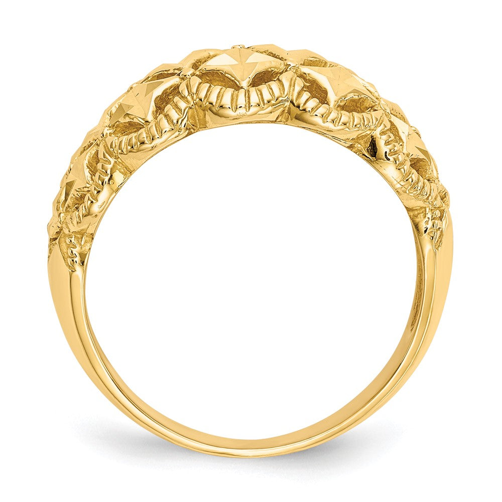 14K Diamond-cut Scalloped Edge Pattern Dome Ring Size 7