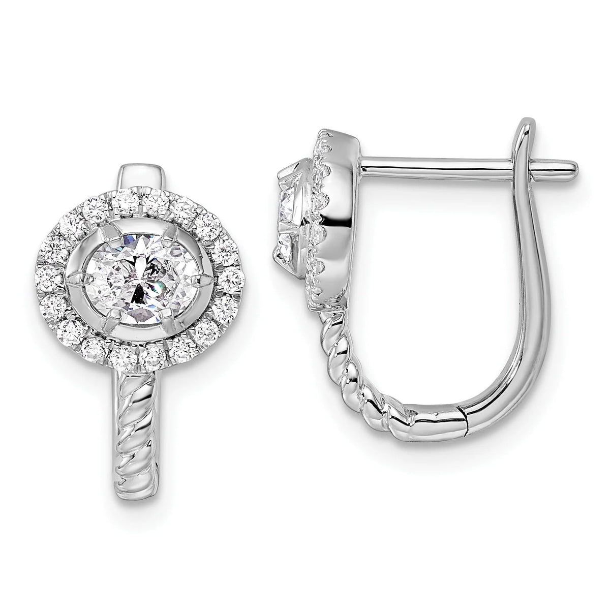 14K White Gold 7/8 Carat Lab Grown Diamond VS/SI+ G+ Circle Hinged Hoop Earrings
