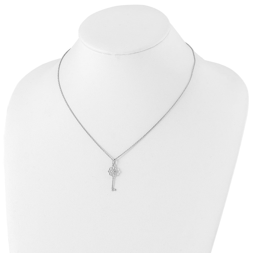White Ice Sterling Silver Rhodium-plated 18 Inch Diamond Flower Key Necklace with 2 Inch Extender 18 Inches