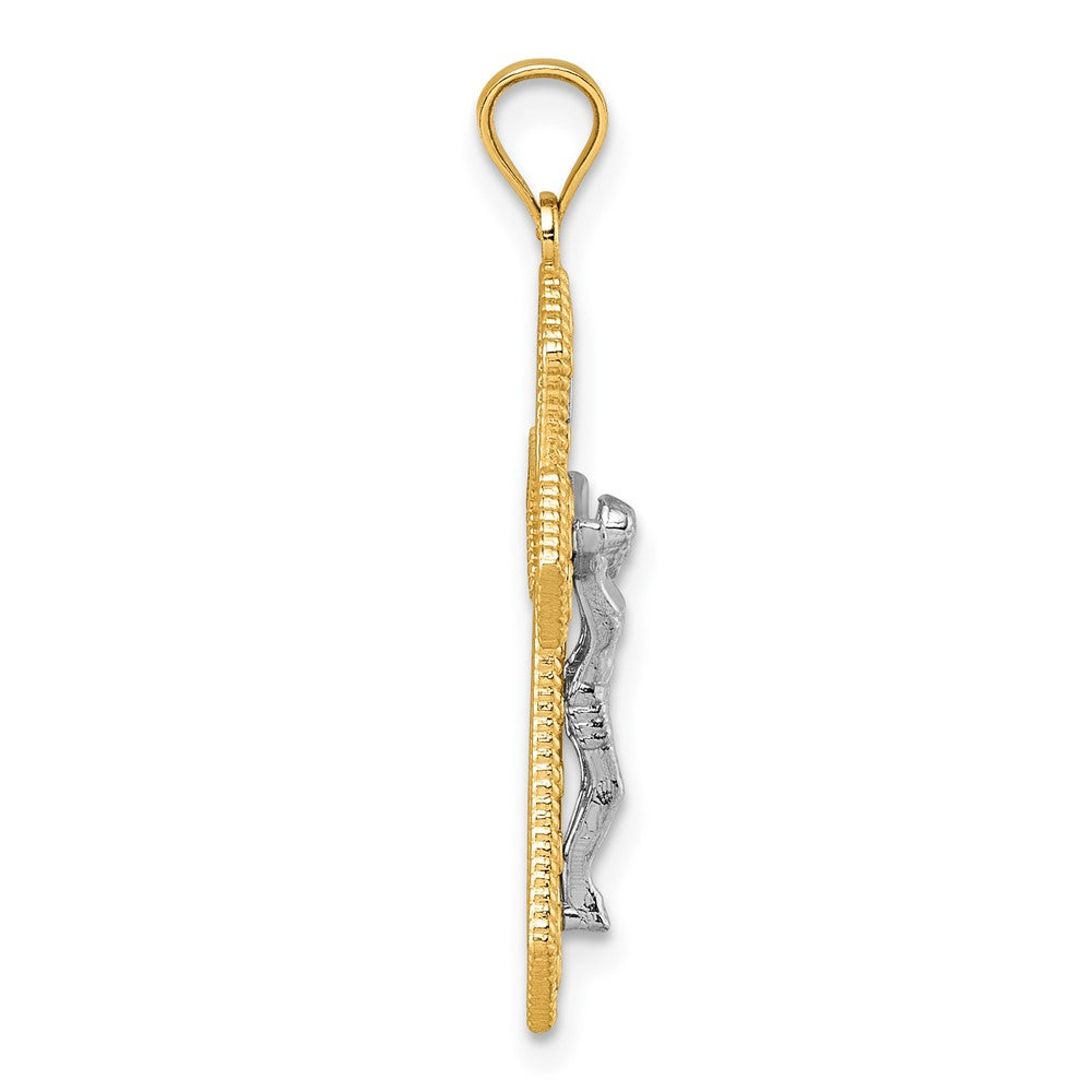 14k Two-tone Polished and Textured Filigree Passion Crucifix Pendant