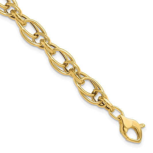 14K Polished Fancy Oval Link Bracelet 7.5  inches