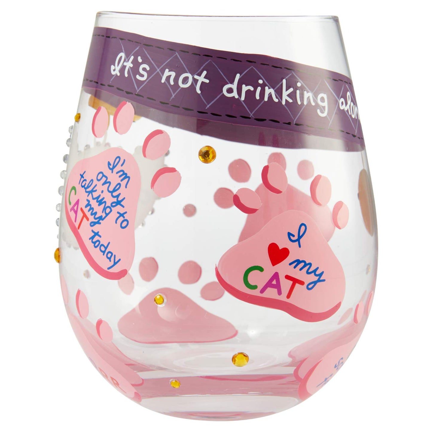 Enesco 6006302 Designs by Lolita Love My Cat Hand-Painted Artisan Stemless Wine Glass, 20 Ounce