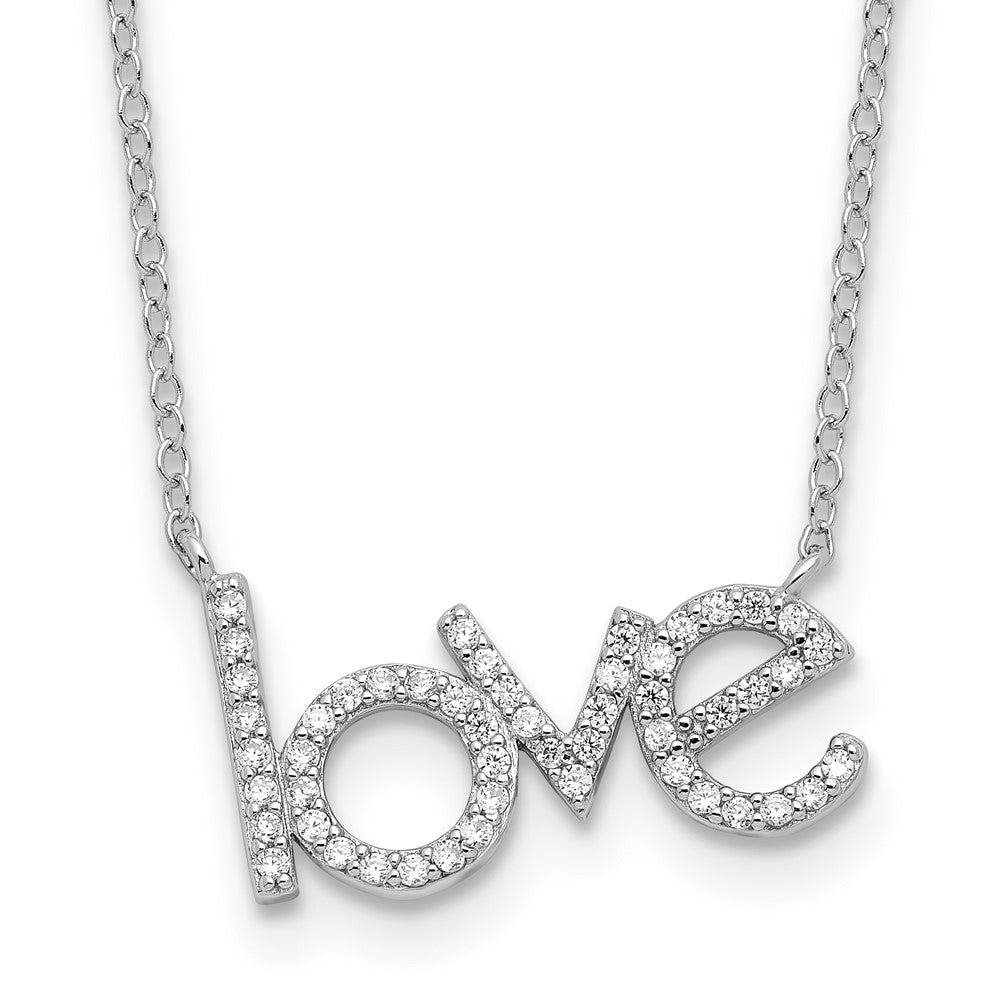 Sterling Silver Rhodium-plated CZ LOVE 16in w/1.75in ext Necklace 16 Inches