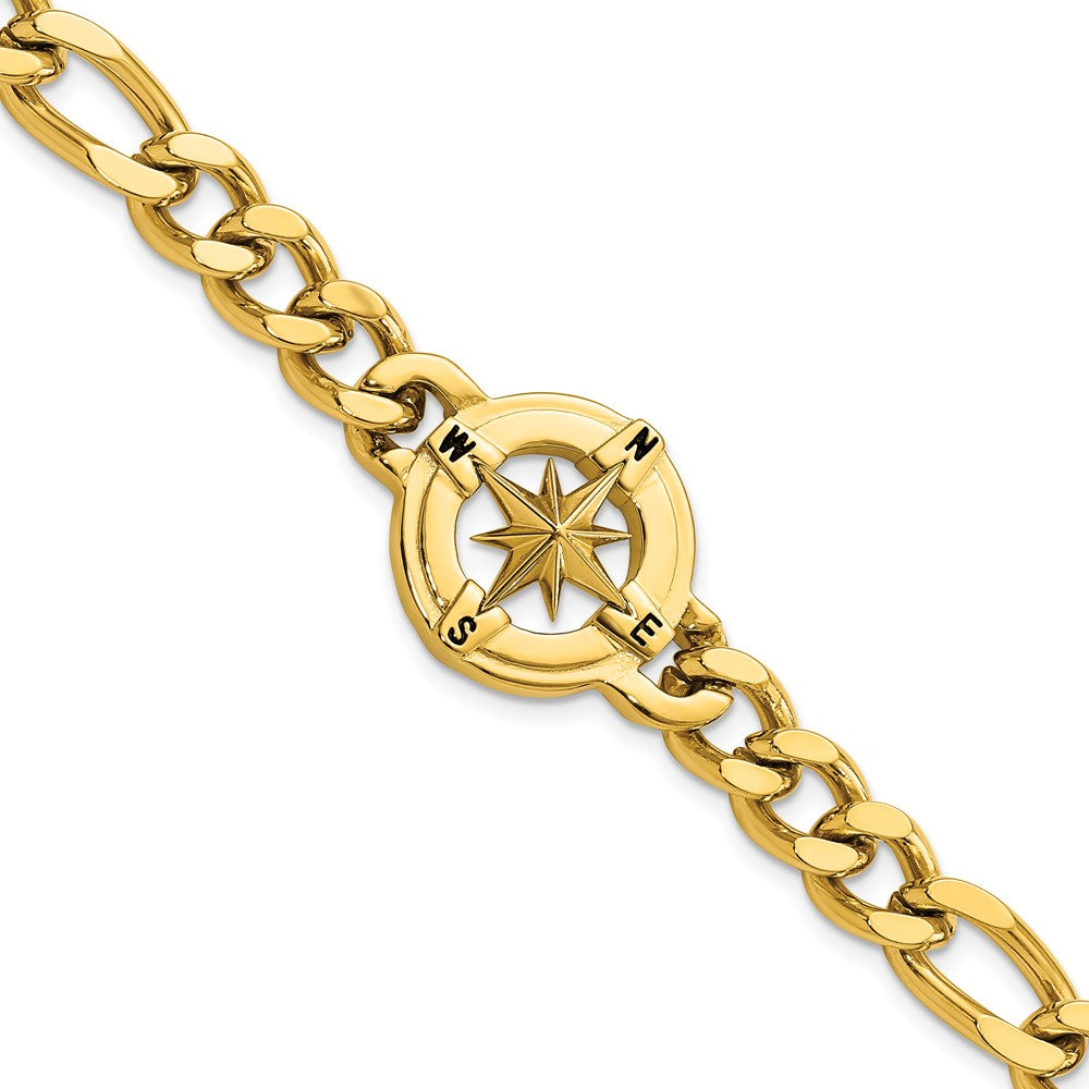 Stainless Steel Polished Yellow IP-plated Compass 8.75 in Bracelet 8.75 inches