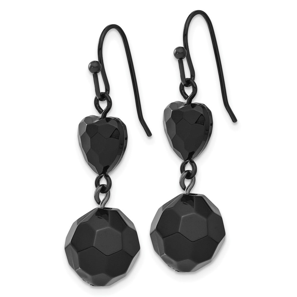 1928 Jewelry Black-plated Jet Black Acrylic Heart and Ball Bead Dangle Earrings
