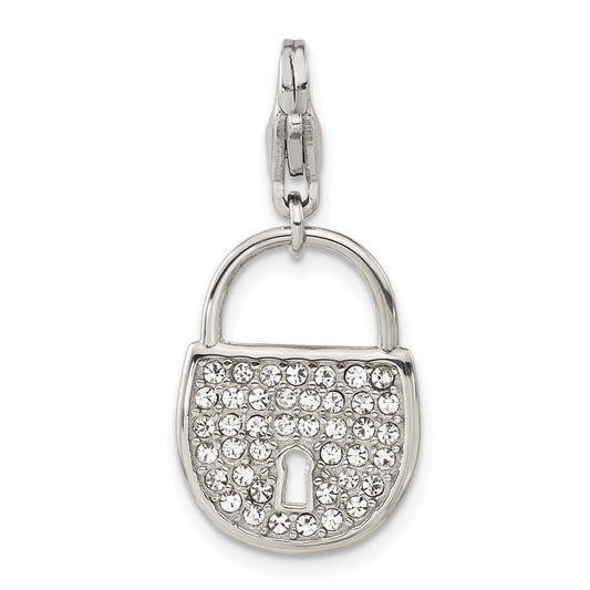 Stainless Steel with Lobster Clasp Polished Crystal Lock Charm