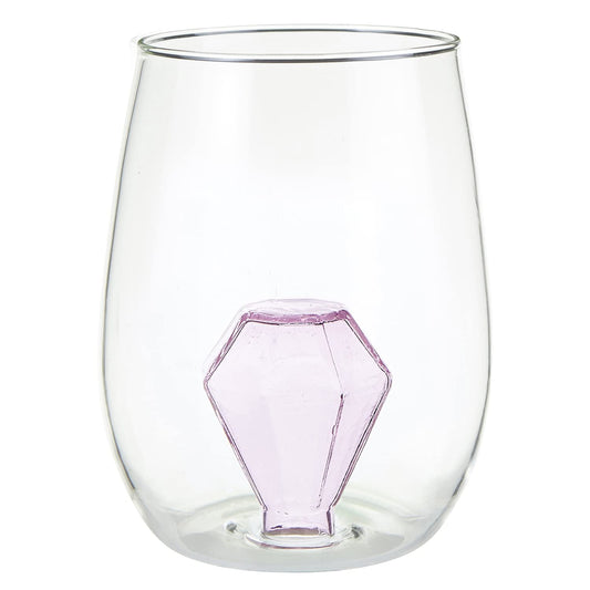 Slant Collections Stemless Wine Glass With Figurine, 16-Ounce, Diamond