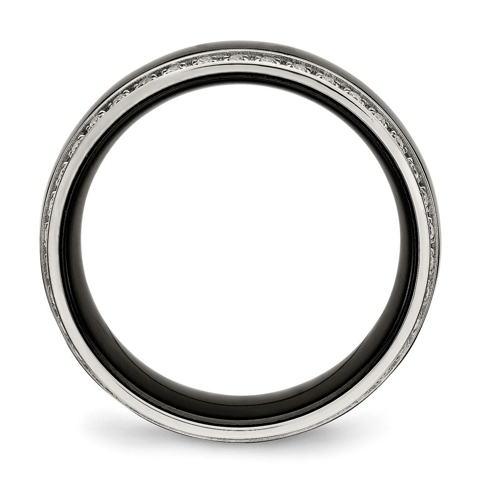 Stainless Steel Polished Black Ceramic CZ Ring Size - 7