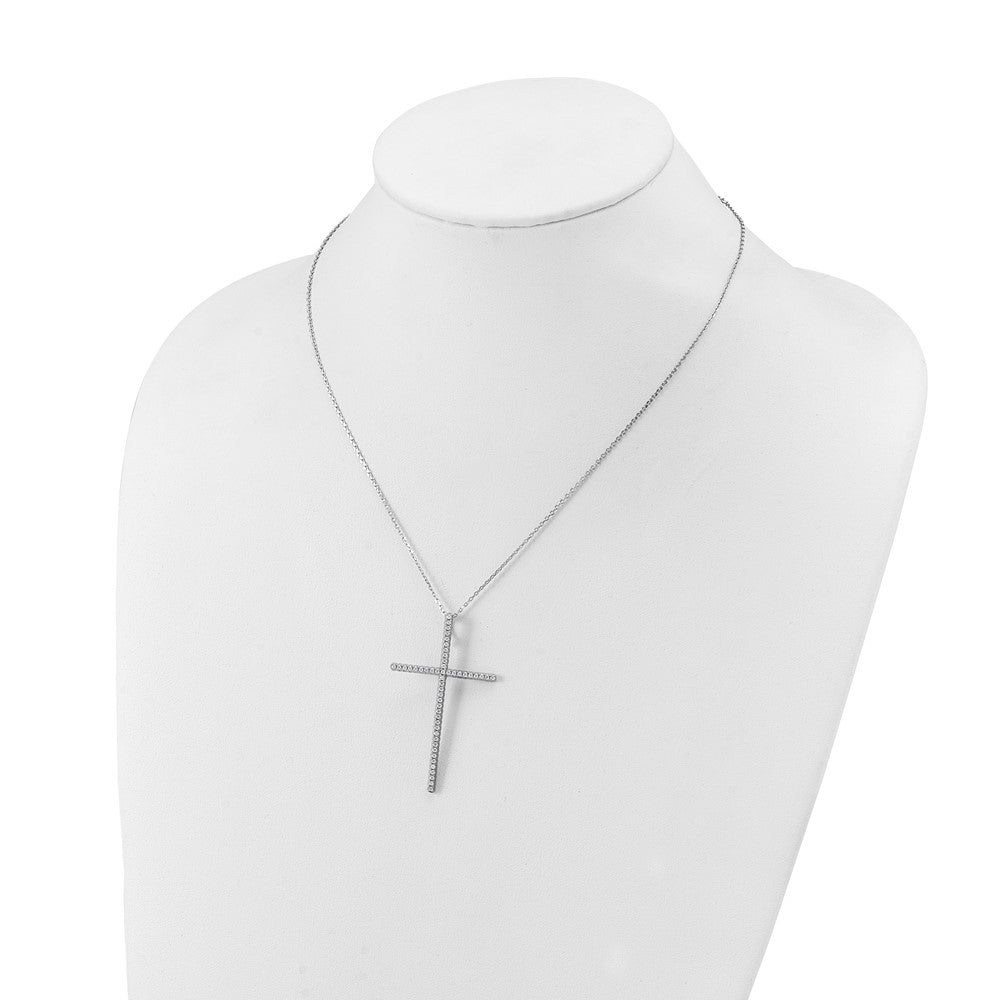 Sterling Shimmer Sterling Silver Rhodium-plated 1.3mm CZ 50 Stone Cross 16 inch with 2 inch Extension Necklace 16 Inches