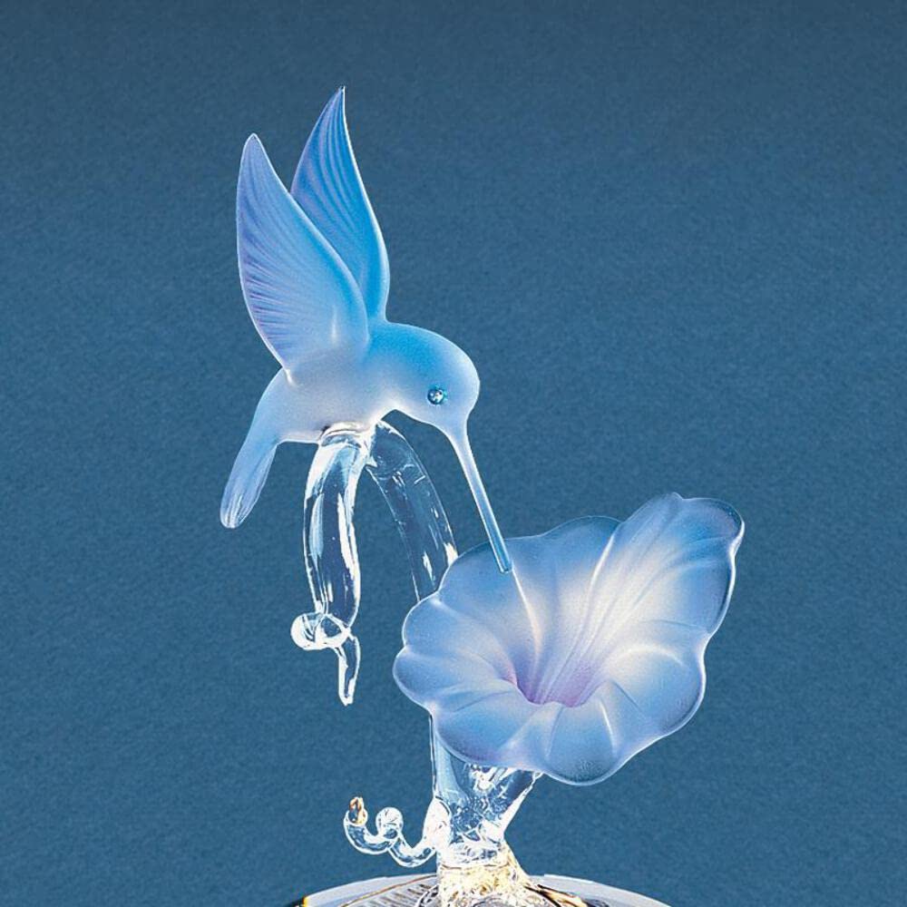 Hummingbird & Blue Flower Glass Figurine