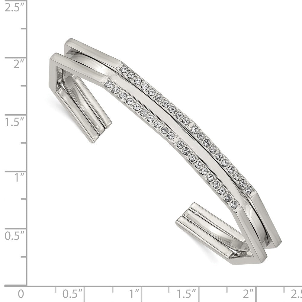 Stainless Steel Polished with Crystal 7mm Cuff Bangle