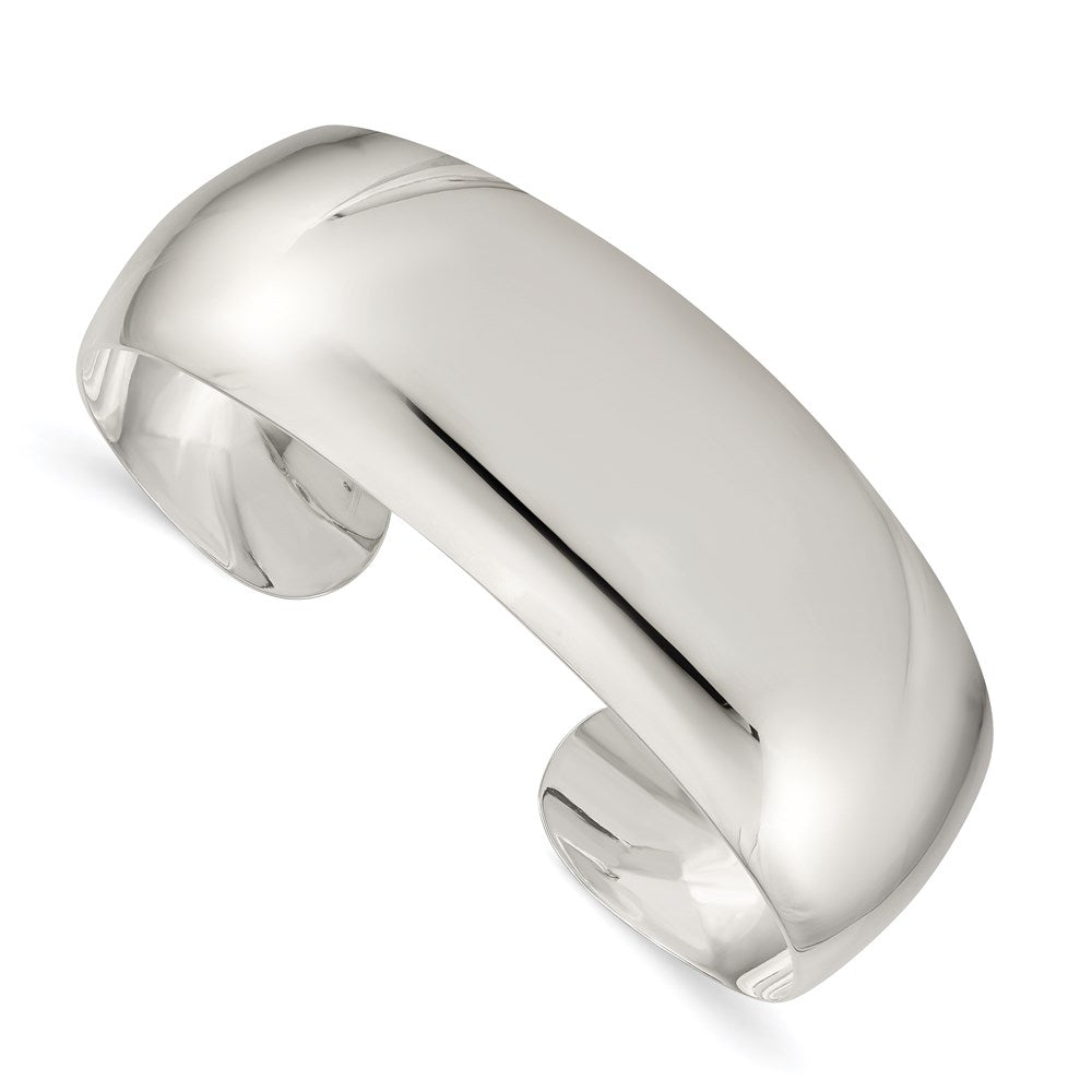 Sterling Silver Solid Polished Plain Cuff Bangle Bracelet 7 inches