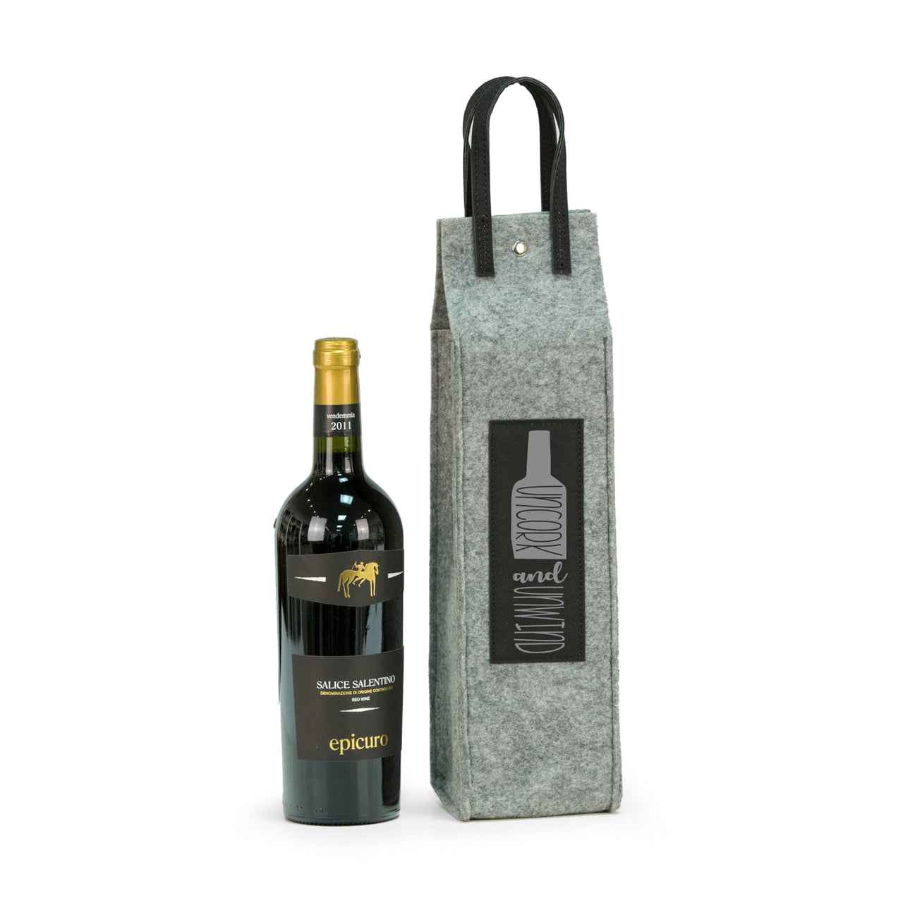 Bey Berk Uncork & Unwind Felt Wine Tote With Black Accents