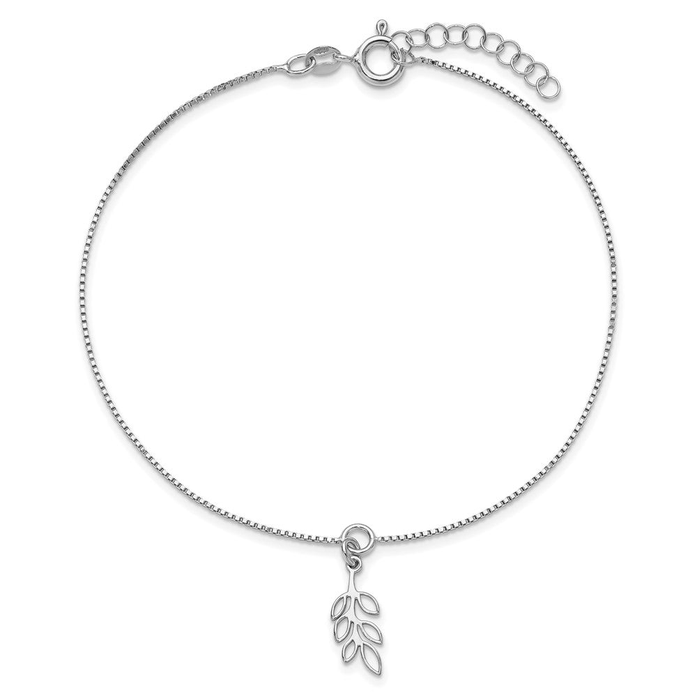 SS RH-plated Polished Dangle Leaf 9in Plus 1in ext. Anklet