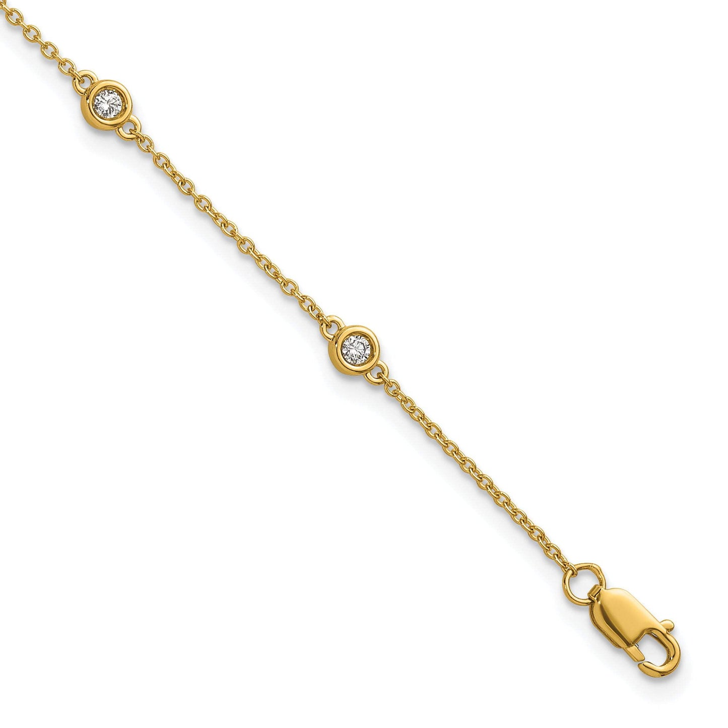 14k Complete 1/5 carat Bezel-set Diamond and Cable Chain 6-Station 7 inch Bracelet