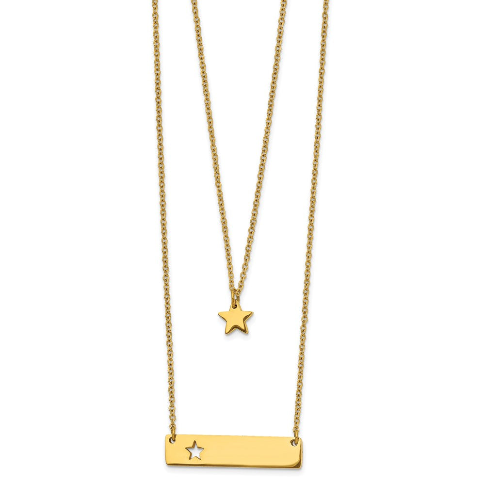 Stainless Steel Polished Yellow IP Star/Bar Multi Strand 1.5in ext Necklace