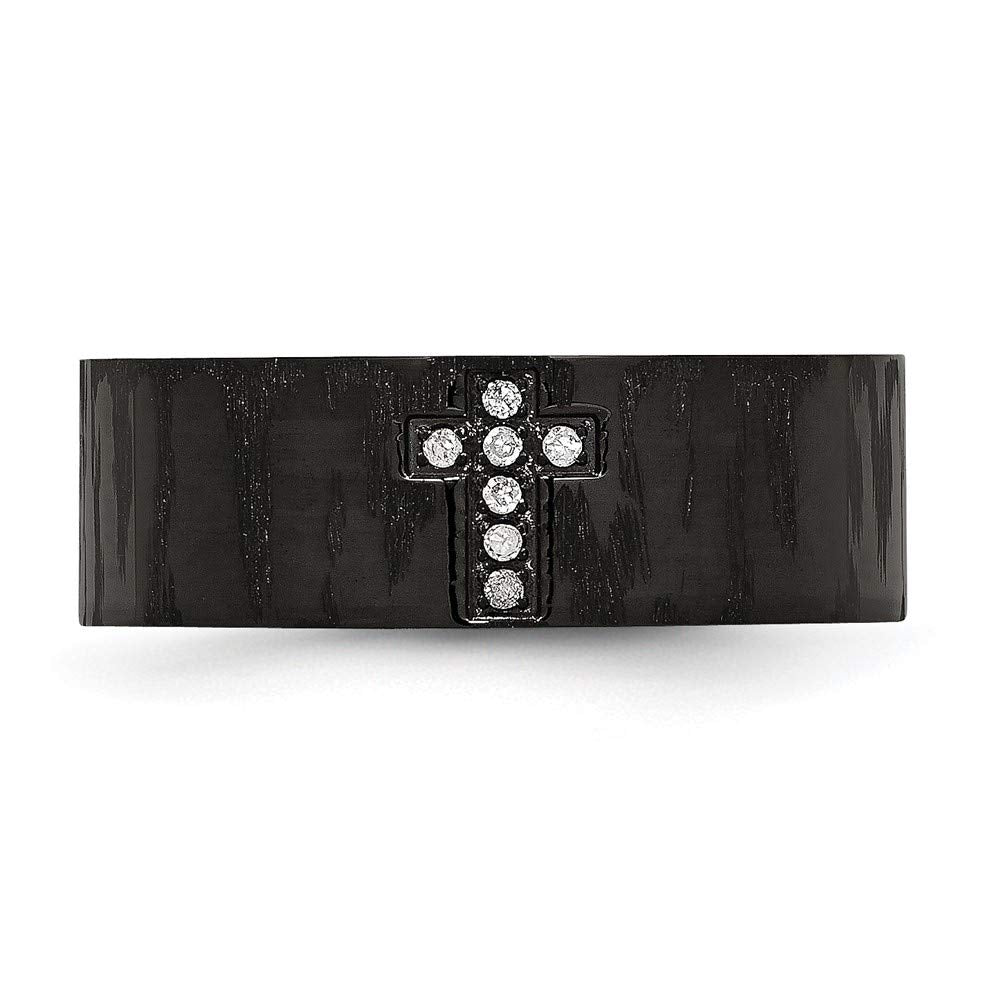 Stainless Steel Polished/Matte Black IP-plated 1/20ct Diamond Cross Band Size - 9.5