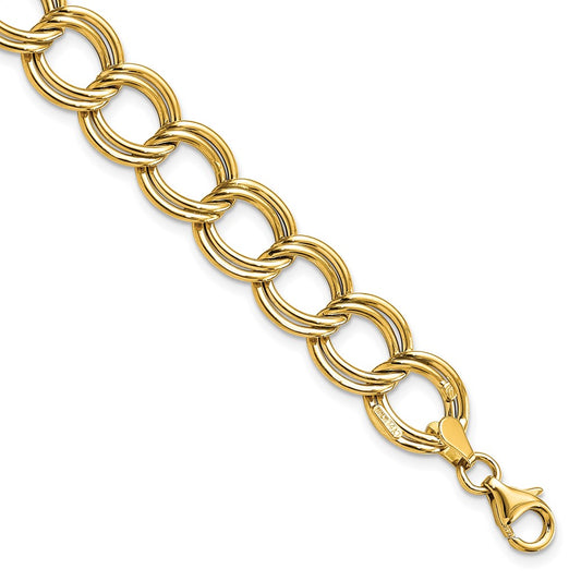 14k Polished Double Link Bracelet 7  inches