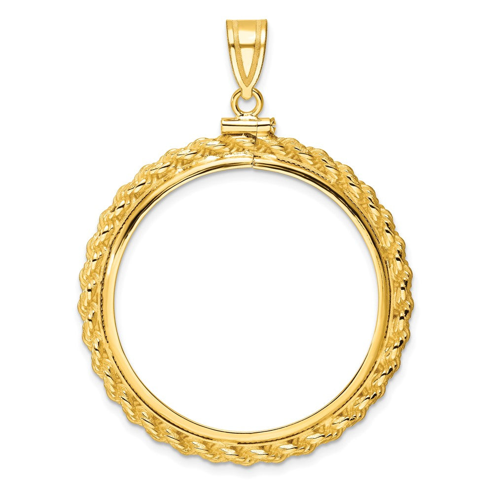 Wideband Distinguished Coin Jewelry 14k Polished Casted Rope 32.0mm x 2.85mm Screw Top Coin Bezel Pendant