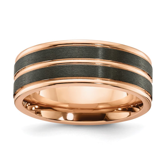 Black Zirconium Brushed and Polished Rose IP-plated 8mm Band Size - 11