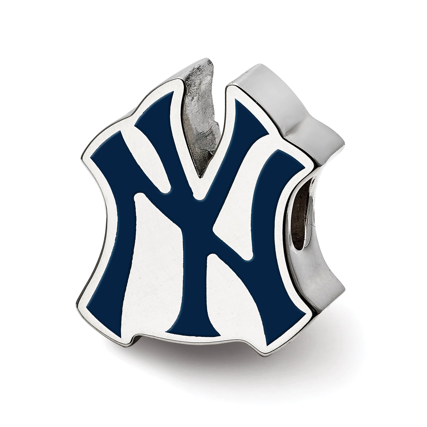 Sterling Silver Rhodium Plated Major League Baseball LogoArt New York Yankees Enamel Bead