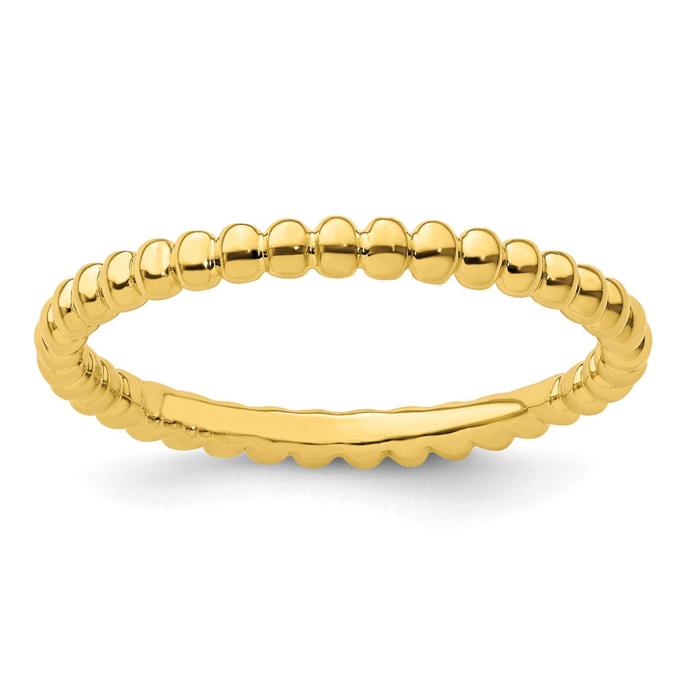 925 Sterling Silver Polished Patterned Stackable Expressions Gold Plated Beaded Ring Size 9 - Stackable Ring for Women Size - 9