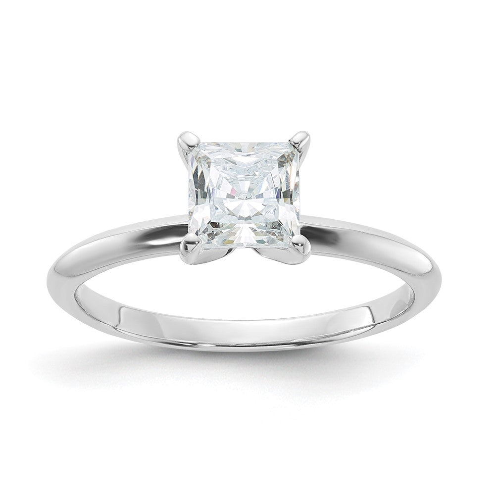 Sterling Silver Rhodium-plated 5.5mm Princess Cut Diamonore CZ Ring