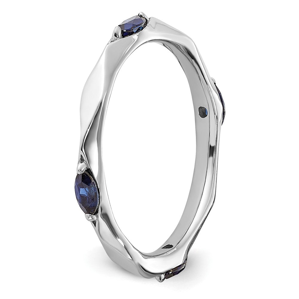 Sterling Silver Stackable Expressions Rhod-plated Created Sapphire Ring Size -8