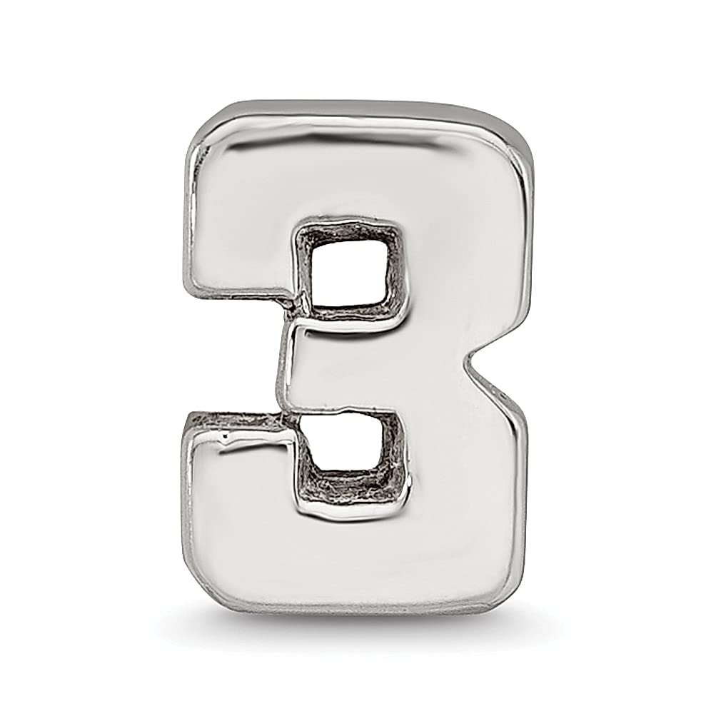 925 Sterling Silver Polished Reflections Sport game Number 3 Bead Charm 8.18x5.45mm Wide Pendant Necklace for Women