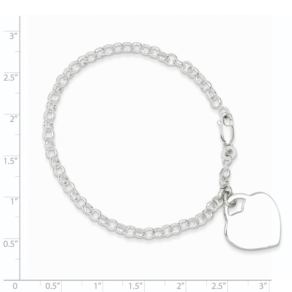 Sterling Silver Polished Engraveable Heart Bracelet 7.25 inches