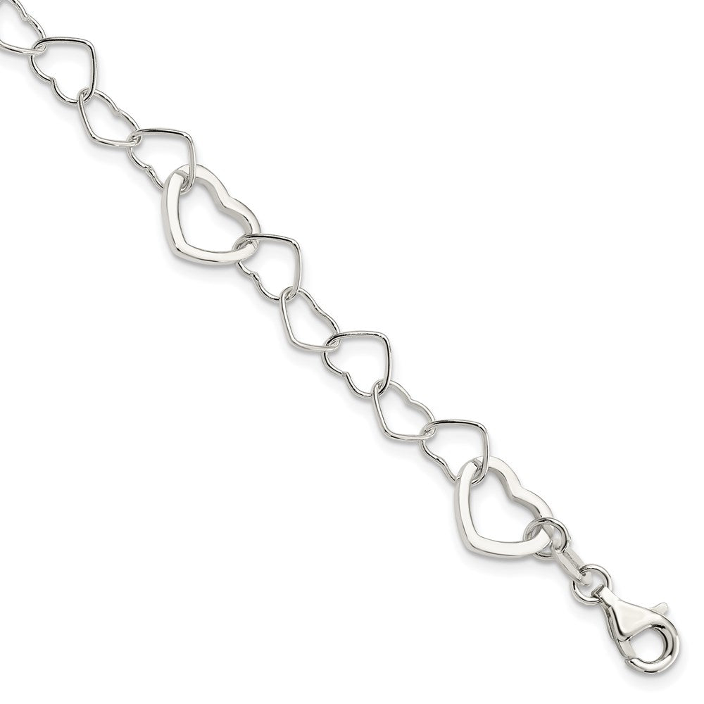Sterling Silver Polished Fancy Link Heart Bracelet 7.5 inches