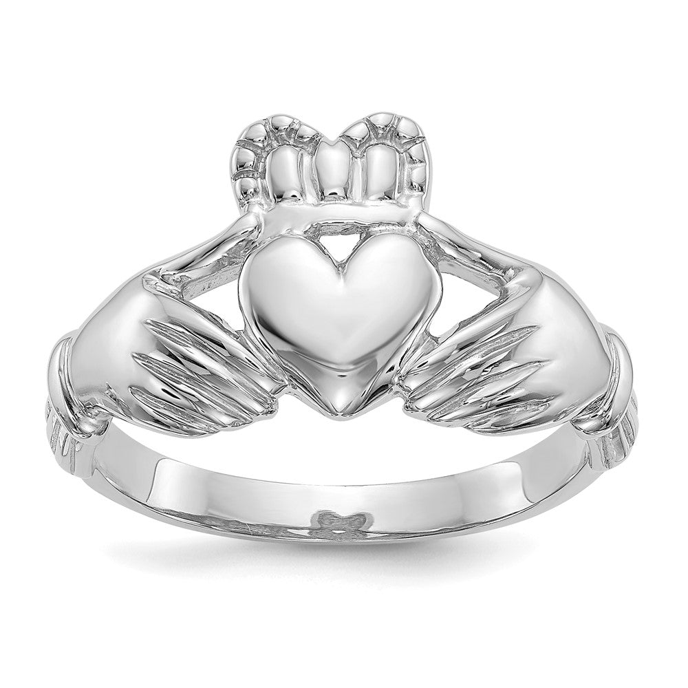 14k White Gold Men's Claddagh Ring Size 9