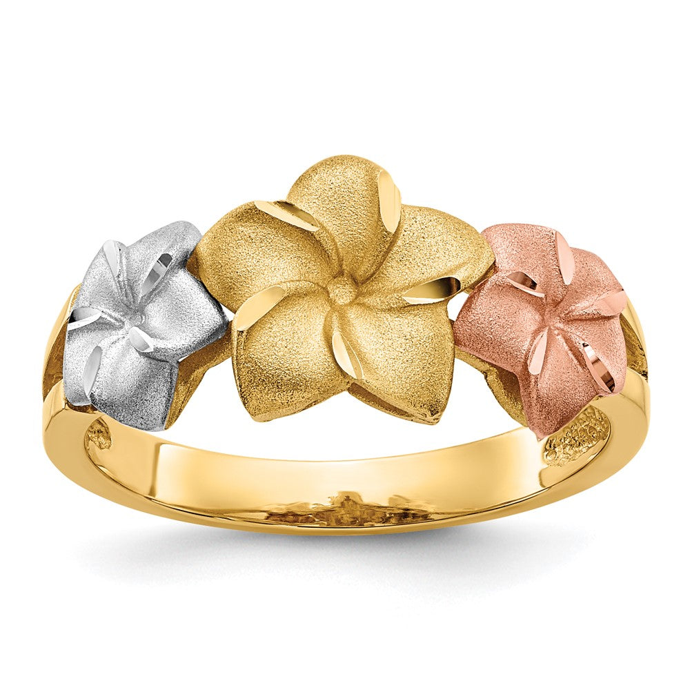 14k Tri-color Plumeria Ring Size 7.5