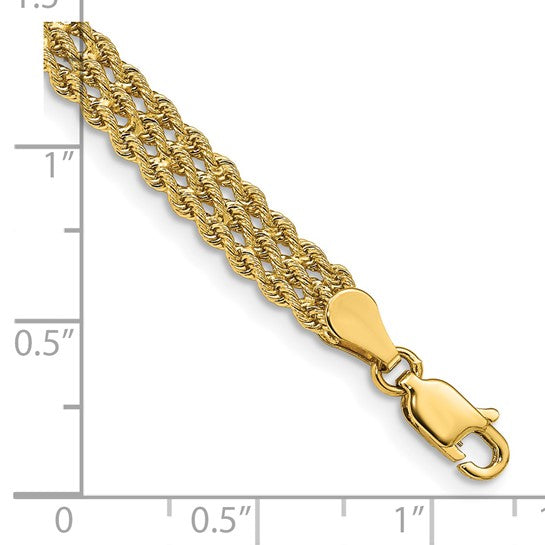 14k 5.5mm Triple Strand Rope Bracelet 8  inches