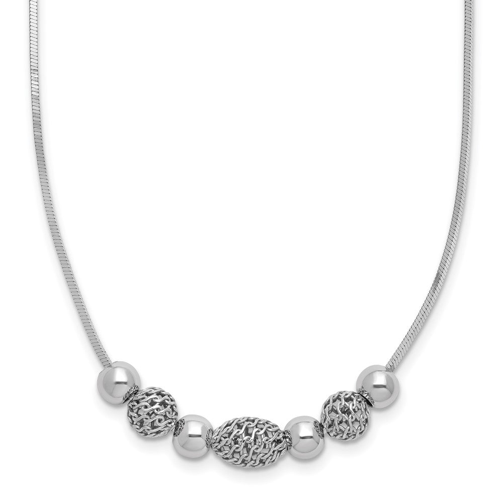 Sterling Silver Rhodium-plated Polished Filigree Bead Necklace 18 Inches