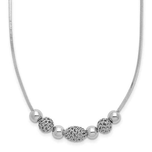 Sterling Silver Rhodium-plated Polished Filigree Bead Necklace 18 Inches
